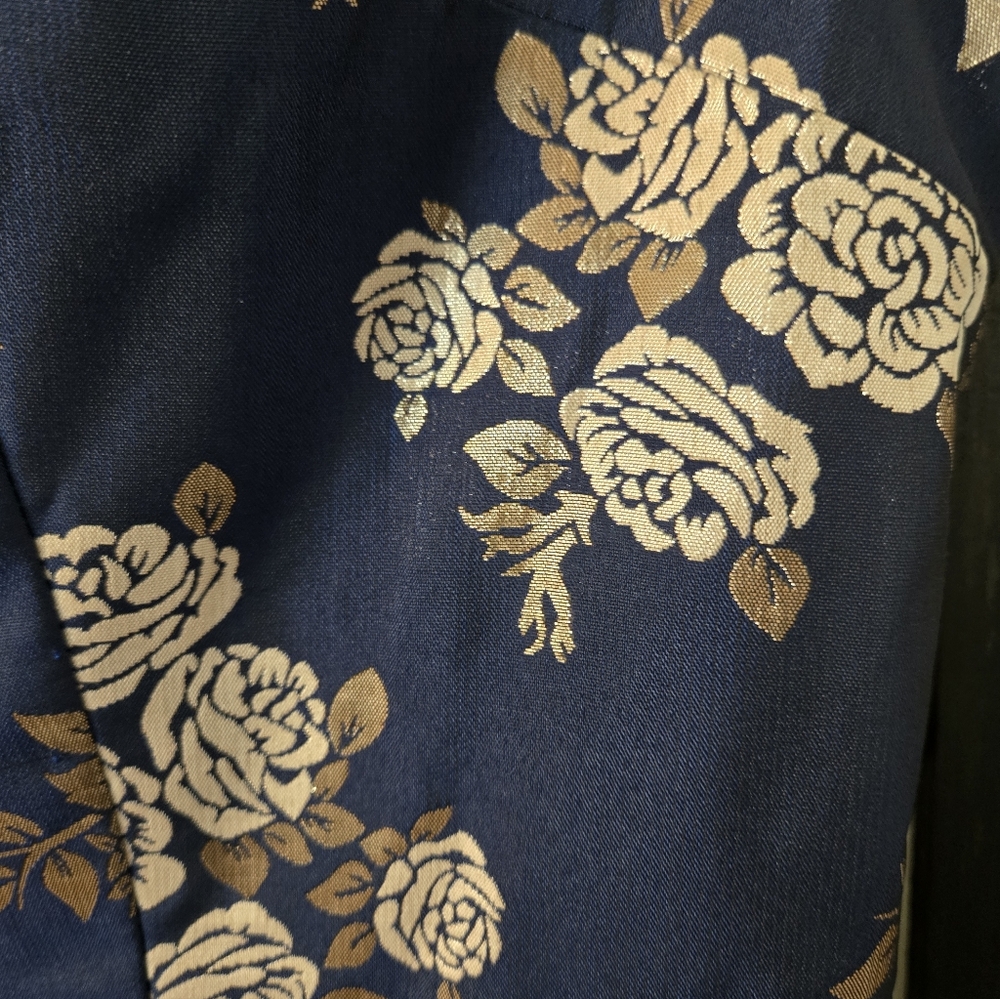 Gal Meets Glam Jenny Wallpaper Navy Blue Rose Floral Ruffle Knee Length Dress - Picture 12 of 12